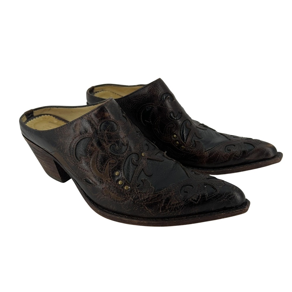 Corral Boots Womens Size 7 Brown Leather‎ Western Mule Clogs Pointed Toe Heels